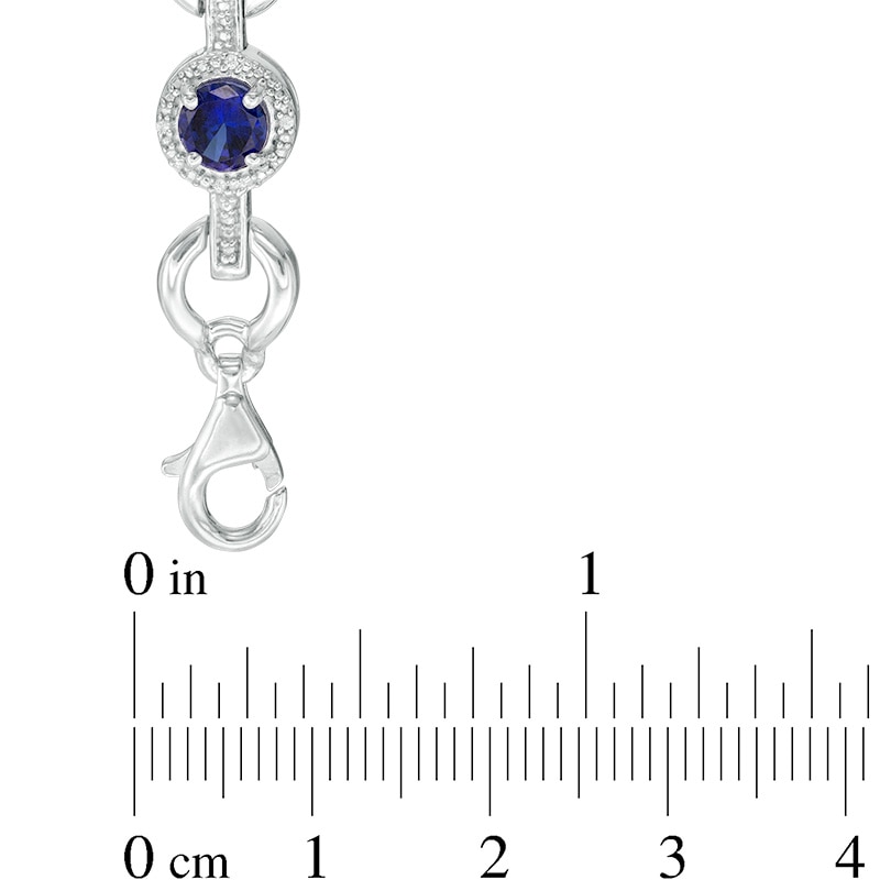 5.0mm Lab-Created Blue Sapphire and 1/10 CT. T.W. Diamond Circle Link Bracelet in Sterling Silver - 7.25"