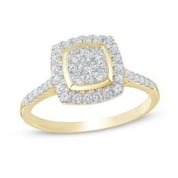 1/2 CT. T.W. Multi-Diamond Cushion Frame Engagement Ring in 10K Gold