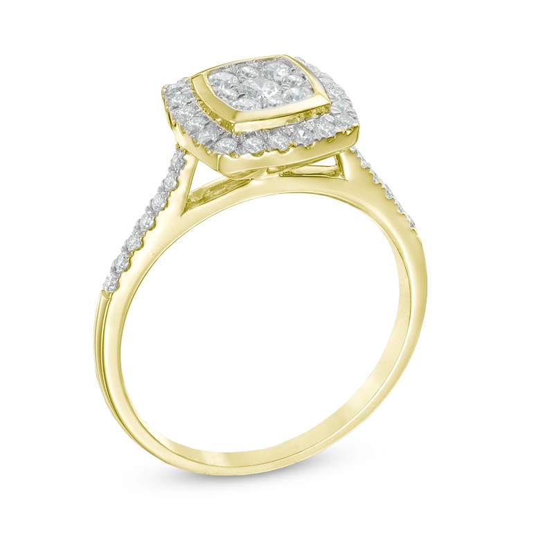 Main Image 2 of 1/2 CT. T.W. Multi-Diamond Cushion Frame Engagement Ring in 10K Gold