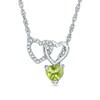 Thumbnail Image 0 of 5.0mm Heart-Shaped Peridot and Diamond Accent Double Heart Lariat Necklace in Sterling Silver - 17.5"