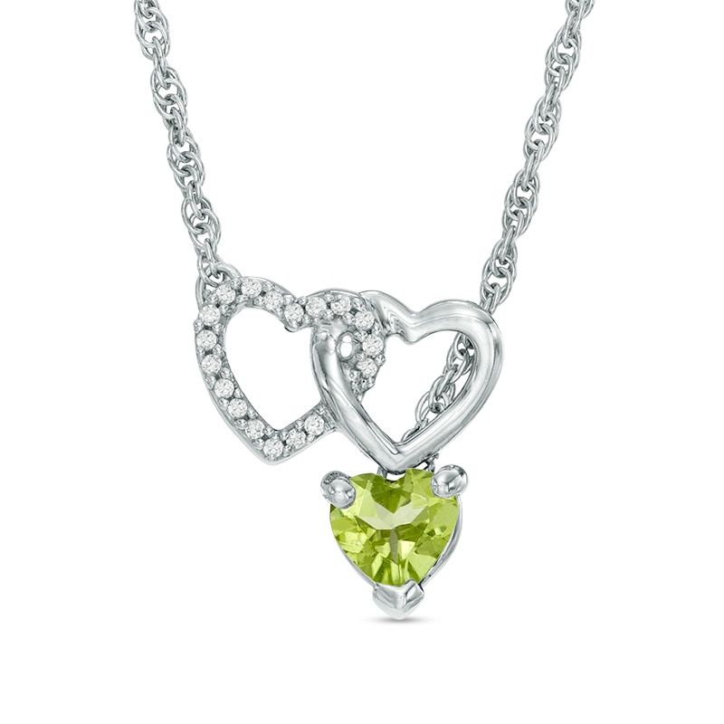 5.0mm Heart-Shaped Peridot and Diamond Accent Double Heart Lariat Necklace in Sterling Silver - 17.5"