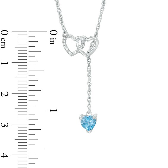 5.0mm Heart-Shaped Blue Topaz and Diamond Accent Double Heart Lariat Necklace in Sterling Silver - 17.5"