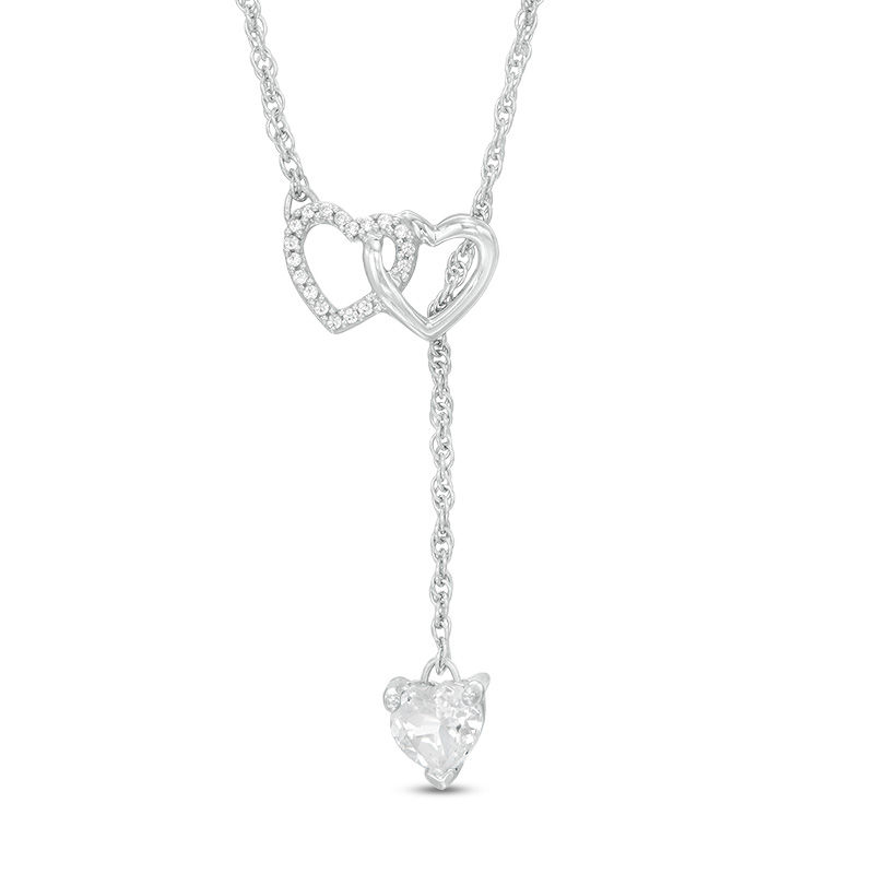 Main Image 1 of 5.0mm Heart-Shaped Lab-Created White Sapphire and Diamond Accent Heart Necklace in Sterling Silver - 17.5"