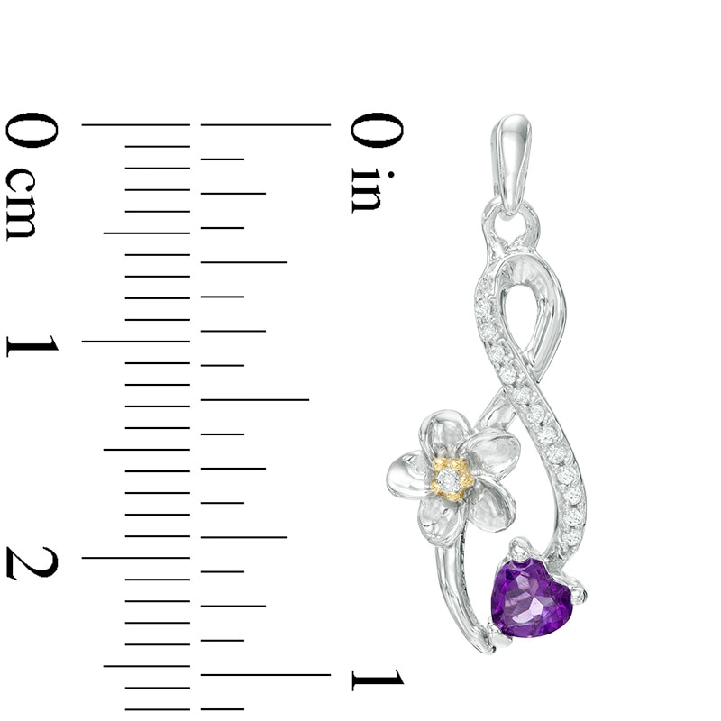 Heart-Shaped Amethyst and 1/10 CT. T.W. Diamond Infinity Flower Drop Earrings in Sterling Silver and 10K Gold