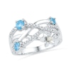 Thumbnail Image 0 of Blue Topaz and 1/6 CT. T.W. Diamond Layered Crossover Flower Ring in Sterling Silver and 10K Gold Ring