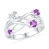 Thumbnail Image 1 of Amethyst and Diamond Accent Layered Crossover Flower Ring in Sterling Silver