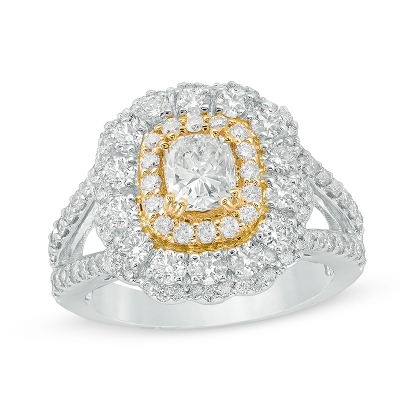 2 CT. T.W. Cushion-Cut Diamond Double Frame Ring in 14K Two-Tone Gold (I/I1)