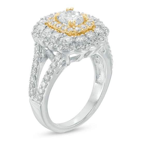 2 CT. T.w. Cushion-Cut Diamond Double Frame Ring in 14K Two-Tone Gold (I/I1)