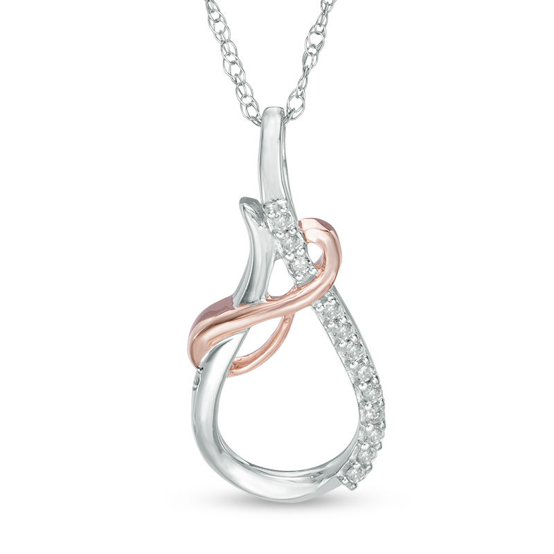 Diamond Accent Teardrop with Swirling Ribbon Pendant in 10K Two-Tone Gold
