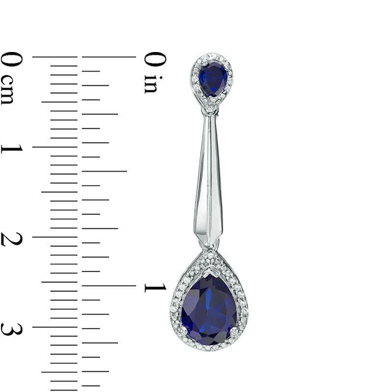 Main Image 2 of Pear-Shaped Lab-Created Blue Sapphire and Diamond Accent Frame Drop Earrings in Sterling Silver
