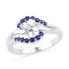 Thumbnail Image 0 of Lab-Created Blue Sapphire and Diamond Accent Flower Bypass Ring in Sterling Silver