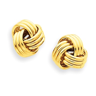 Triple Row Love Knot Stud Earrings in 14K Gold