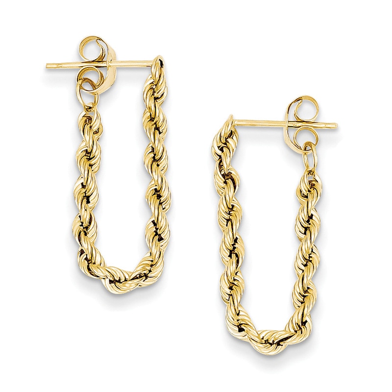 Main Image 1 of Rope Chain Drop Earrings in 14K Gold