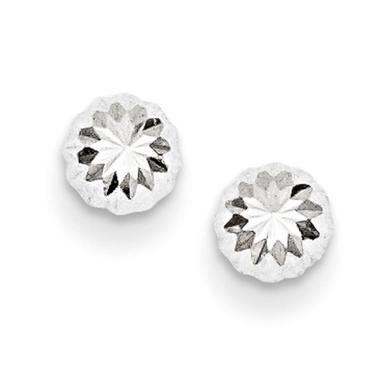 14K White Gold Studs Diamond Cut Flat Back Ball Stud Earrings