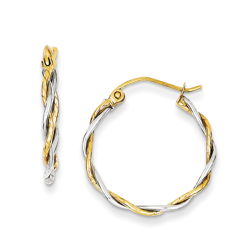 1.8 x 16.0mm Braided Hoop Earrings in 14K Two-Tone Gold