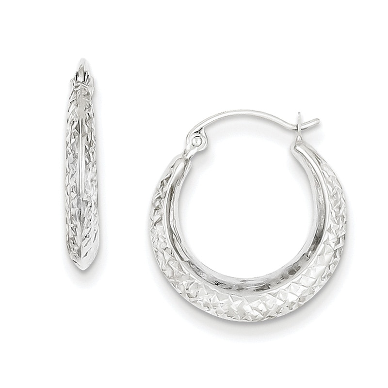 Main Image 1 of Textured Hoop Earrings in 14K White Gold