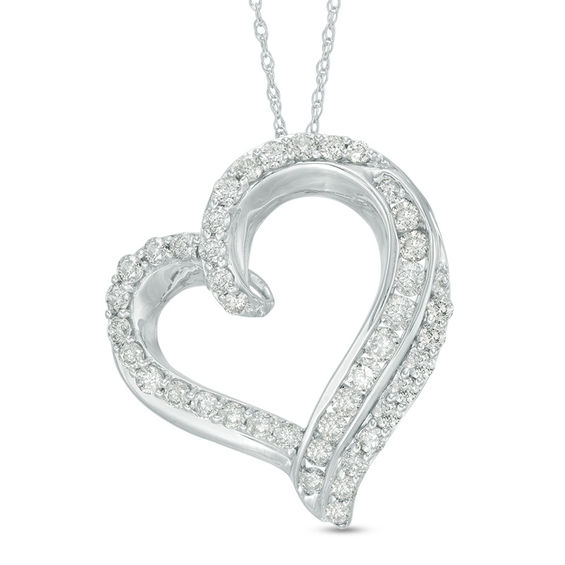 Zales 1 Ct. T.W. Diamond Double Edge Heart Pendant