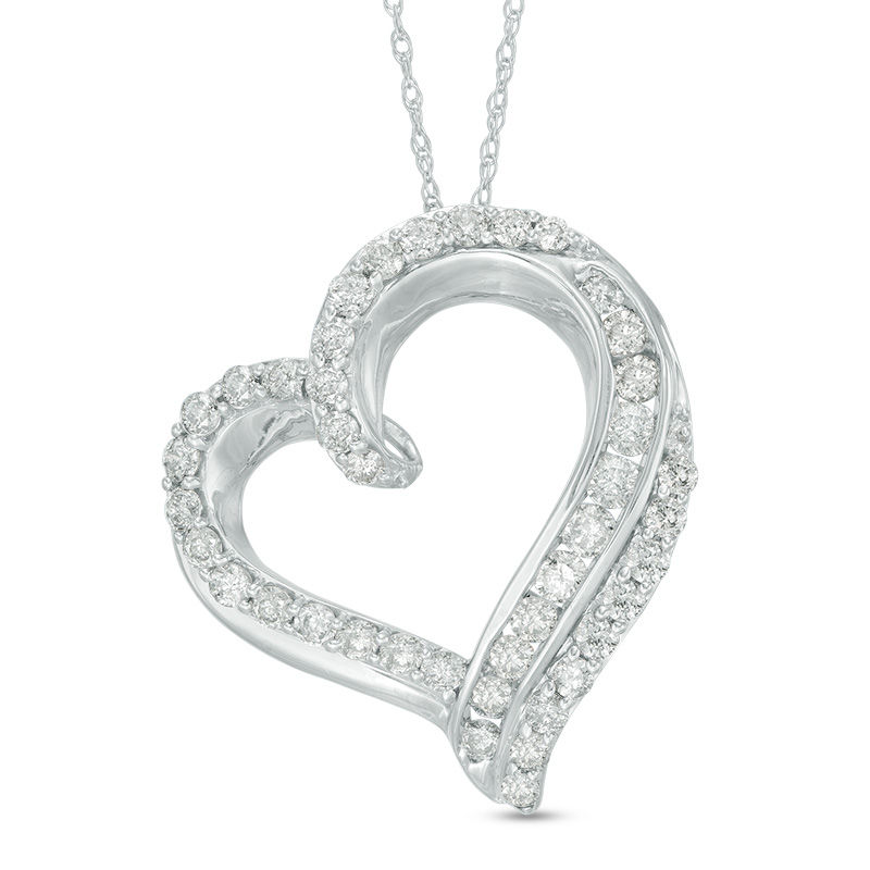 1 CT. T.W. Diamond Double Edge Heart Pendant in 10K White Gold