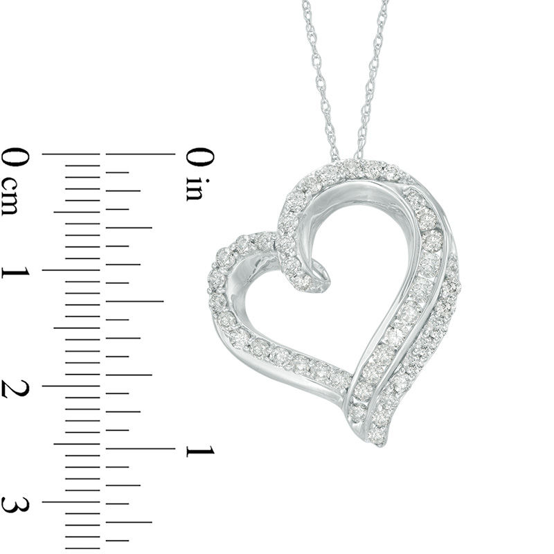 1 CT. T.W. Diamond Double Edge Heart Pendant in 10K White Gold | Zales