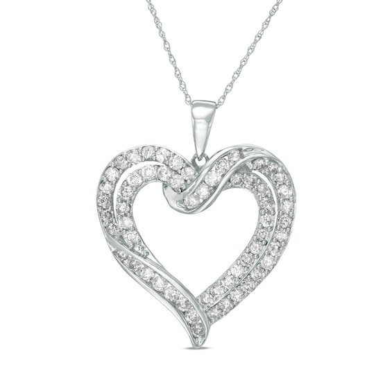 2 CT. T.w. Diamond Crossover Heart Pendant in 10K White Gold