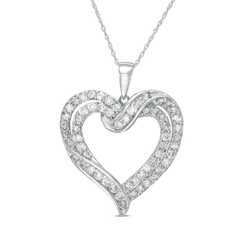 Main Image 1 of 2 CT. T.W. Diamond Crossover Heart Pendant in 10K White Gold
