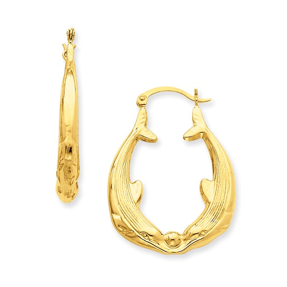 Dolphin Hoop Earrings in 14K Gold