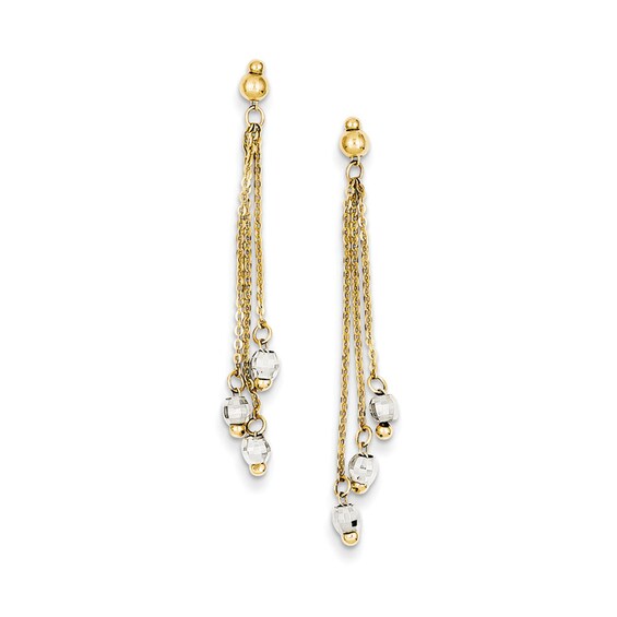 Faceted Bead Drop Earrings in 14K Two-Tone Gold