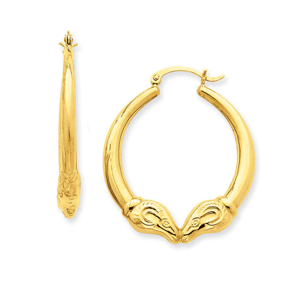 Ram's Head Hoop Earrings in 14K Gold