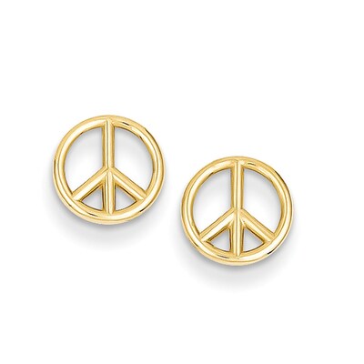 Peace Sign Hippie 60s Cartilage Nose Earring 14K Solid  White   Yellow Gold 1pc 