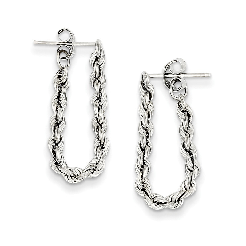Rope Chain Drop Earrings in 14K White Gold