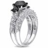 Thumbnail Image 2 of 3 CT. T.W. Enhanced Black and White Diamond Three Stone Vintage-Style Bridal Set in 10K White Gold