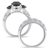 Thumbnail Image 3 of 3 CT. T.W. Enhanced Black and White Diamond Three Stone Vintage-Style Bridal Set in 10K White Gold