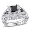 Thumbnail Image 1 of 2 CT. T.W. Princess-Cut Enhanced Black and White Diamond Milgrain Split Shank Bridal Set in 10K White Gold