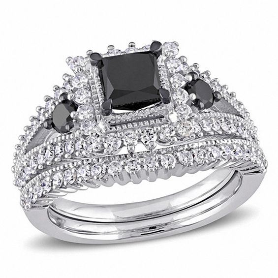 2 CT. T.W. PrincessCut Enhanced Black and White Diamond