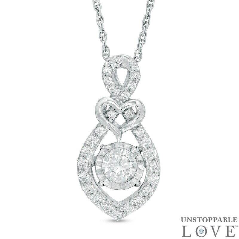 Main Image 1 of 3/8 CT. T.W. Diamond Heart with Infinity Loop Pendant in 10K White Gold