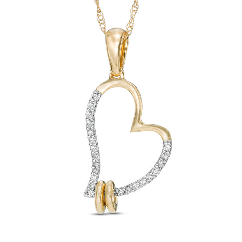 Main Image 1 of 1/10 CT. T.W. Diamond Tilted Heart Double Ring Pendant in 10K Gold