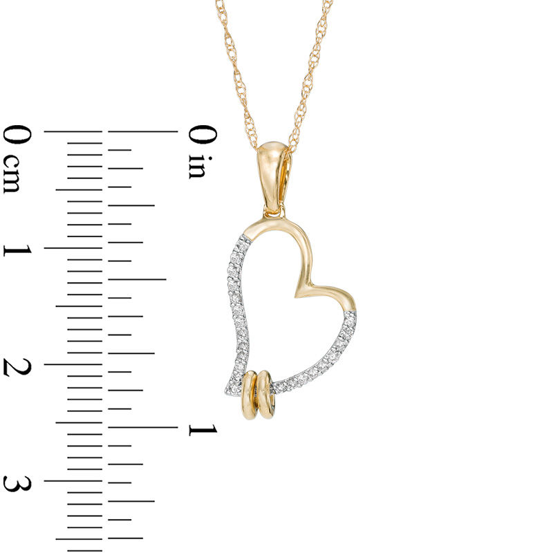 Main Image 2 of 1/10 CT. T.W. Diamond Tilted Heart Double Ring Pendant in 10K Gold