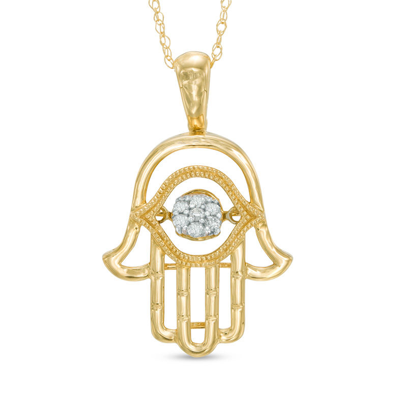 Main Image 1 of 0.07 CT. T.W. Multi-Diamond Hamsa Pendant in 10K Gold