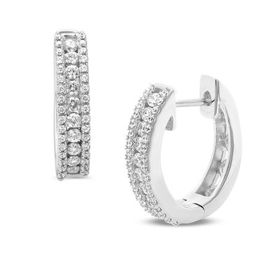 3 4 Ct T W Diamond Triple Row Hoop Earrings In 10k White 3 4 Ct T W Diamond Triple Row Hoop Earrings In 10k White
