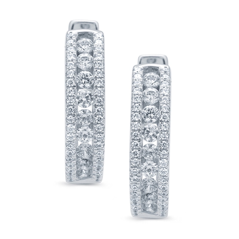 1 CT. T.W. Diamond Hoop Earrings in 10K White Gold