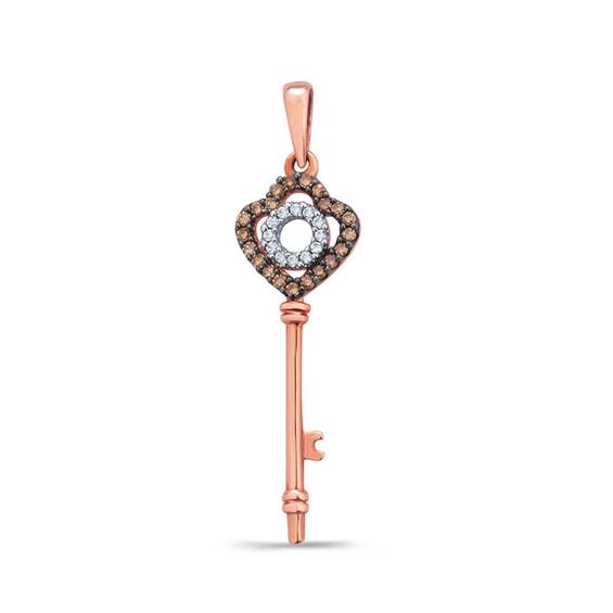 1/6 CT. T.w. Champagne and White Diamond Key Pendant in 10K Rose Gold