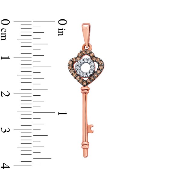 1/6 CT. T.w. Champagne and White Diamond Key Pendant in 10K Rose Gold