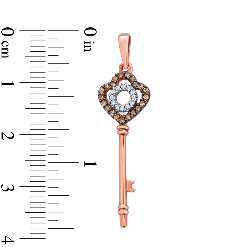 Main Image 2 of 1/6 CT. T.W. Champagne and White Diamond Key Pendant in 10K Rose Gold