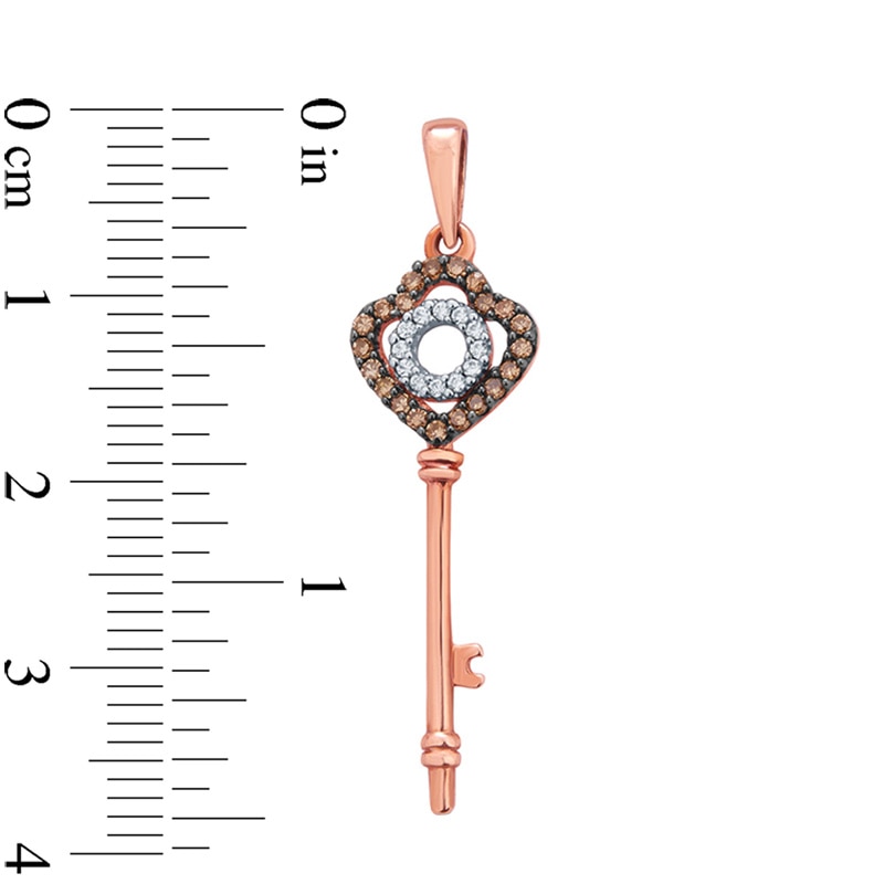 1/6 CT. T.W. Champagne and White Diamond Key Pendant in 10K Rose Gold