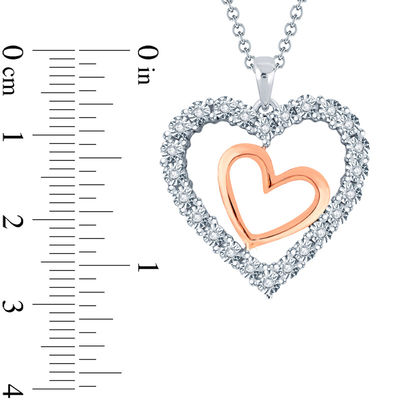 Rhodium Plated Sterling Silver and 14K Rose Gold SS Two Tone Double Stand Open HEART Necklace or Matching Bracelet