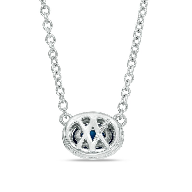 Main Image 2 of Vera Wang Love Collection Oval Blue Sapphire and 1/10 CT. T.W. Diamond Frame Necklace in 14K White Gold