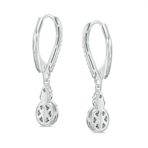 Vera Wang Love Collection Oval Blue Sapphire and 1/4 CT. T.w. Diamond Frame Drop Earrings in 14K White Gold
