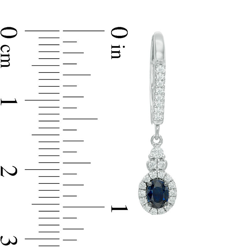 Vera Wang Love Collection Oval Blue Sapphire and 1/4 CT. T.W. Diamond Frame Drop Earrings in 14K White Gold