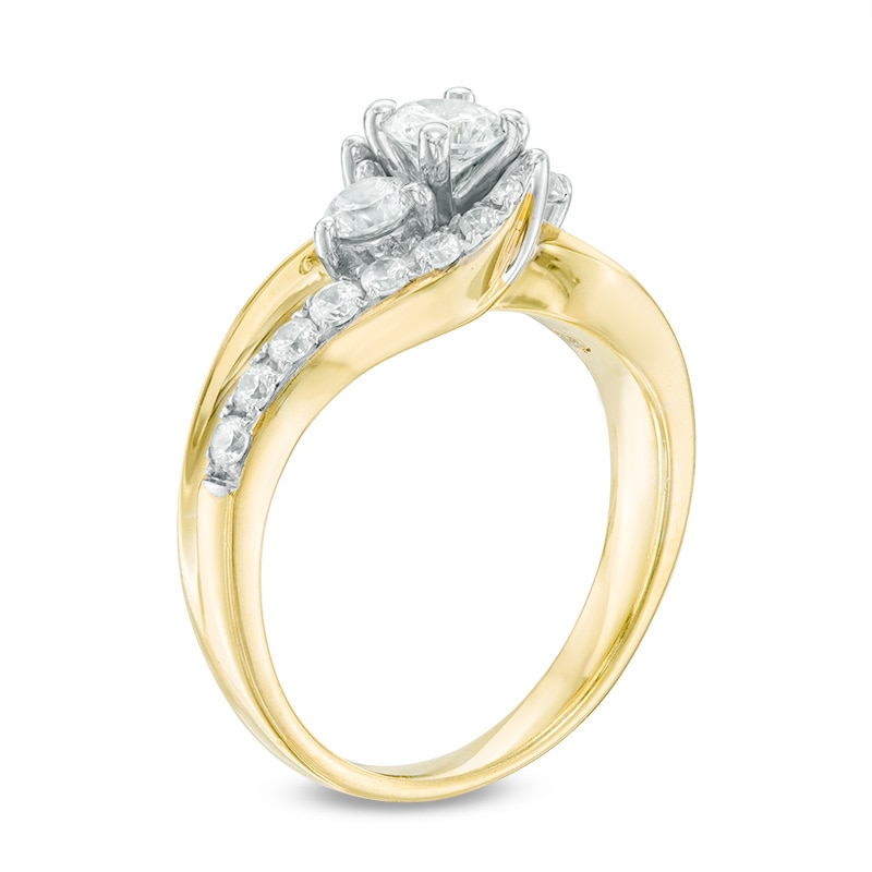 Main Image 2 of 1 CT. T.W. Diamond Bypass Past Present Future® Engagement Ring in 14K Gold