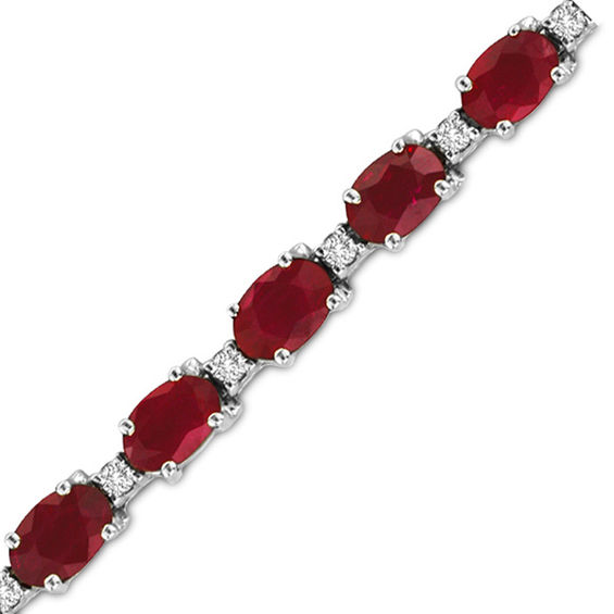 Oval Ruby and 3/8 CT. T.W. Diamond Bracelet in 14K White Gold | Zales